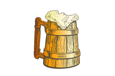 Hand Drawn Vintage Color Cup With Froth Beer Vector