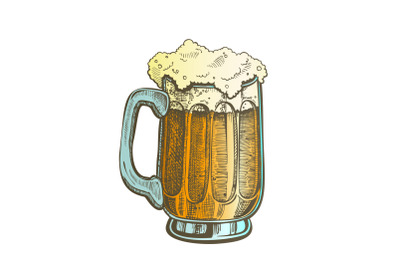 Hand Drawn Mug Color Froth Bubble Light Beer Vector