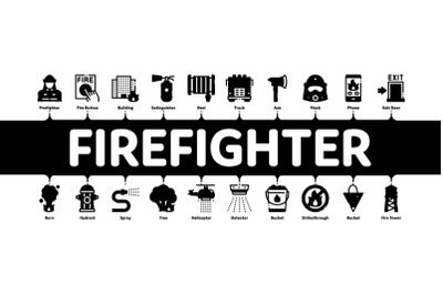 Firefighter Equipment Minimal Infographic Banner Vector