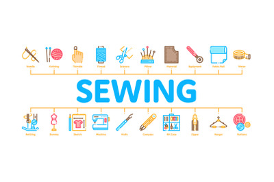 Sewing And Needlework Minimal Infographic Banner Vector