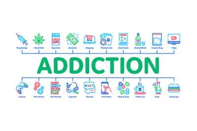 Addiction Bad Habits Minimal Infographic Banner Vector