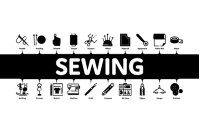 Sewing And Needlework Minimal Infographic Banner Vector