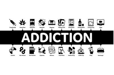 Addiction Bad Habits Minimal Infographic Banner Vector