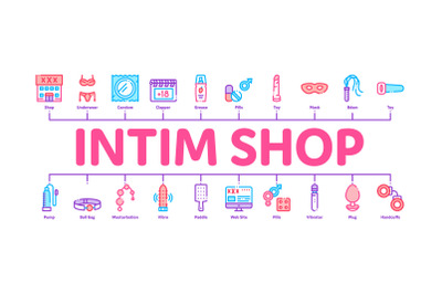 Intim Shop Sex Toys Minimal Infographic Banner Vector