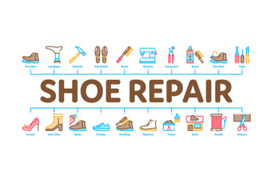 Shoe Repair Equipment Minimal Infographic Banner Vector