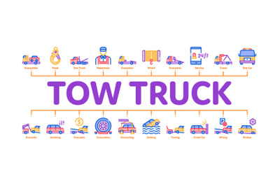 Tow Truck Transport Minimal Infographic Banner Vector