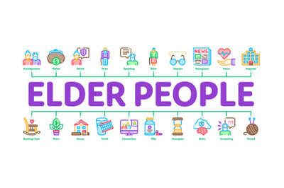 Elder People Pensioner Minimal Infographic Banner Vector