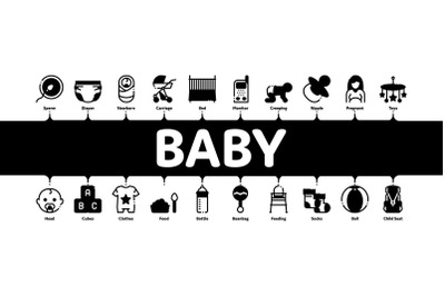 Baby Clothes And Tools Minimal Infographic Banner Vector