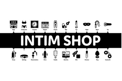 Intim Shop Sex Toys Minimal Infographic Banner Vector