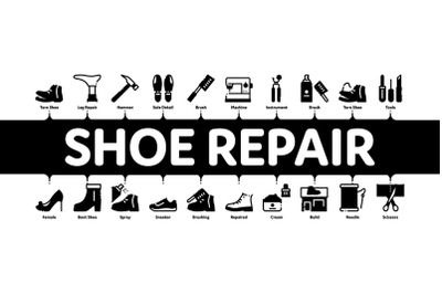 Shoe Repair Equipment Minimal Infographic Banner Vector