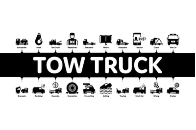 Tow Truck Transport Minimal Infographic Banner Vector