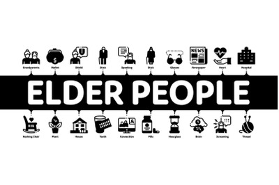 Elder People Pensioner Minimal Infographic Banner Vector