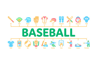 Baseball Game Tools Minimal Infographic Banner Vector