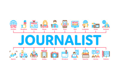 Journalist Reporter Minimal Infographic Banner Vector