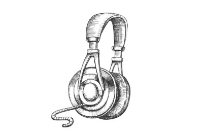 Listening Audio Device Cable Headphones Ink Vector