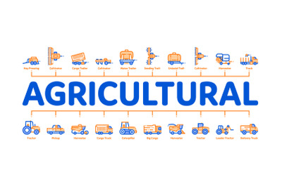 Agricultural Vehicles Minimal Infographic Banner Vector