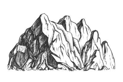 High Mountain Crag Landscape Hand Drawn Vector