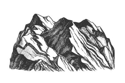 Peak Of Rocky Mountain Landscape Hand Drawn Vector