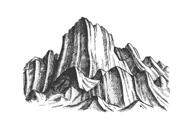 Peak Of Rocky Mountain Landscape Monochrome Vector