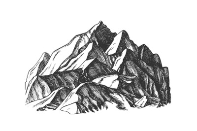 Peak Of Mountain Crag Landscape Hand Drawn Vector