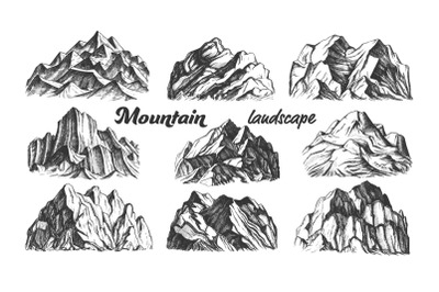 Collection Mountain Landscape Set Vintage Vector