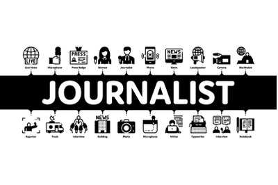 Journalist Reporter Minimal Infographic Banner Vector