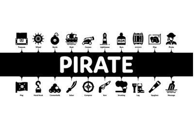 Pirate Sea Bandit Tool Minimal Infographic Banner Vector