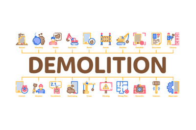 Demolition Building Minimal Infographic Banner Vector