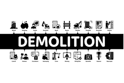 Demolition Building Minimal Infographic Banner Vector