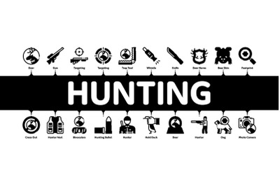 Hunting Equipment Minimal Infographic Banner Vector