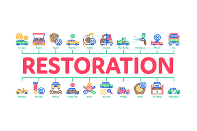 Car Restoration Repair Minimal Infographic Banner Vector