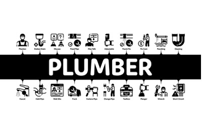 Plumber Profession Minimal Infographic Banner Vector