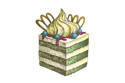 Color Bakery Creamy Cake Sweet Dessert Vintage Vector