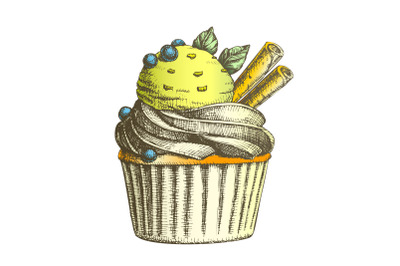 Color Tasty Ice Cream Cake Sweet Dessert Vintage Vector