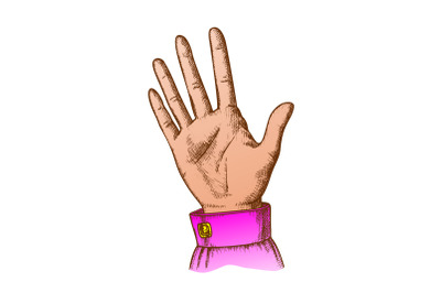 Color Female Hand Make Gesture Five Fingers Up Vector