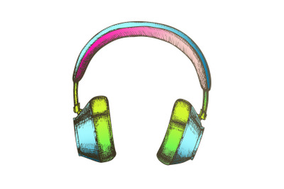 Color Hipster Accessory Wireless Headphones Ink Vector