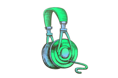 Color Listening Audio Device Cable Headphones Ink Vector