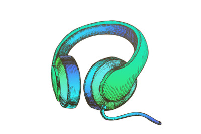 Color Listening Audio Device Cable Headphones Vector