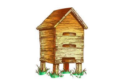 Color Wooden Beehive Apiary On Grass Apiculture Vector