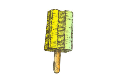 Color Vanilla Dairy Ice Cream On Stick Monochrome Vector