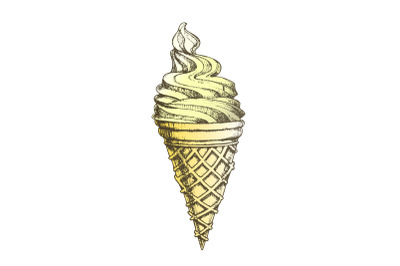 Color Ice Cream In Waffle Cornet Snow Cone Ink Vector