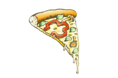 Color Vegetarian Italian Slice Pizza Hand Drawn Vector