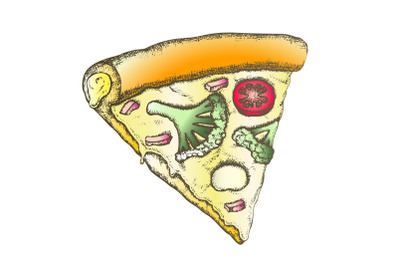 Color Vegetarian Italian Slice Pizza Monochrome Vector