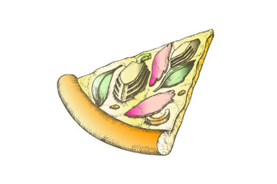 Color Delicious Freshness Slice Pizza Hand Drawn Vector