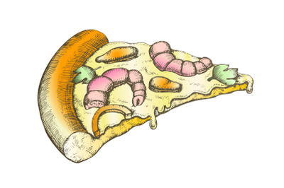 Color Seafood Italian Slice Pizza Hand Drawn Vector