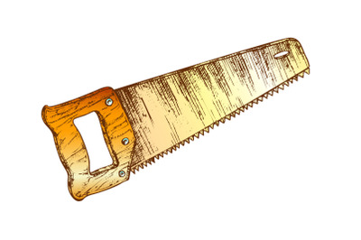 Color Hand Saw Woodworker Instrument Closeup Vector