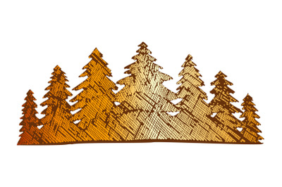 Color Drawn Landscape Pinery Coniferous Forest Vector