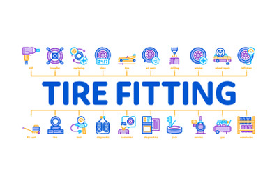 Tire Fitting Service Minimal Infographic Banner Vector