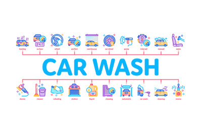 Car Wash Auto Service Minimal Infographic Banner Vector