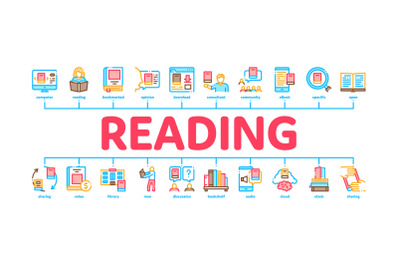 Reading Library Book Minimal Infographic Banner Vector